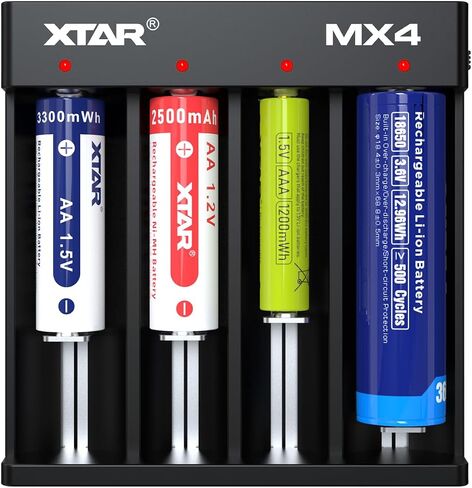 XTAR MX4 intelligent Battery Charger, Upgraded 18650 4 slot charger for 1.5V & 3.6/3.7V Li-ion, 3.2V LiFePO4 & 1.2V Ni-MH Rechargeable Batteries in Saudi Arabia