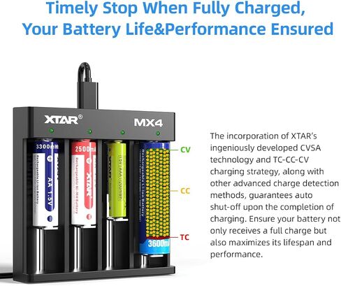 XTAR MX4 intelligent Battery Charger, Upgraded 18650 4 slot charger for 1.5V & 3.6/3.7V Li-ion, 3.2V LiFePO4 & 1.2V Ni-MH Rechargeable Batteries in Saudi Arabia