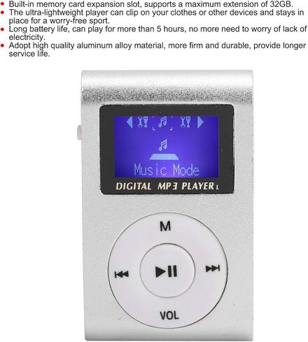 مشغل موسيقى MP3 صغير سعة 32 جيجابايت، مشغل MP3 بشاشة LCD صغيرة، مشغل MP3 مع مشبك خلفي مشغل موسيقى رياضي مع بطاقة صوت 3.5 مم TF (أسود) in Saudi Arabia