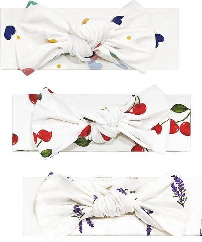 Baby Stretchy Headbands Viscose from Bamboo Bow Hairbands Hair Accessories, Lavender/Heart/Cherry, One Size in Saudi Arabia