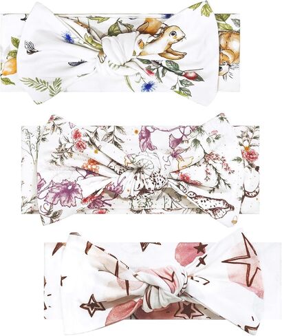 Baby Stretchy Headbands Viscose from Bamboo Bow Hairbands Hair Accessories, Lavender/Heart/Cherry, One Size in Saudi Arabia