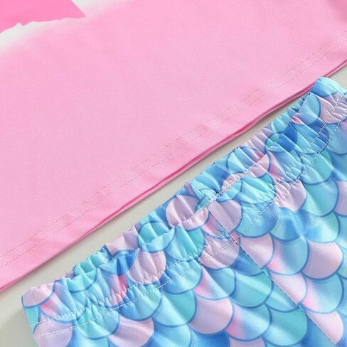 Toddler Baby Girl Summer Clothes Short Sleeve Mermaid T-Shirt Top Fish Scale Bell Bottom Pants 2Pcs Outfit in Saudi Arabia