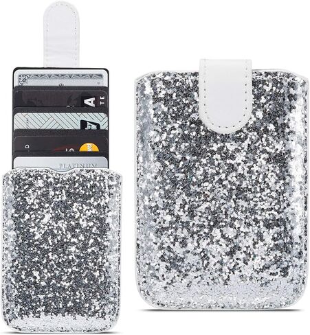 Fusicase [2 Pack Credit Card Holder for Back of Phone Glitter Card Wallet Stick with Card Slot PU Leather Pocket Pouch Sleeve with Bling Sparkle Shiny Design Cute Sticker Wallet for Phone Case in Saudi Arabia