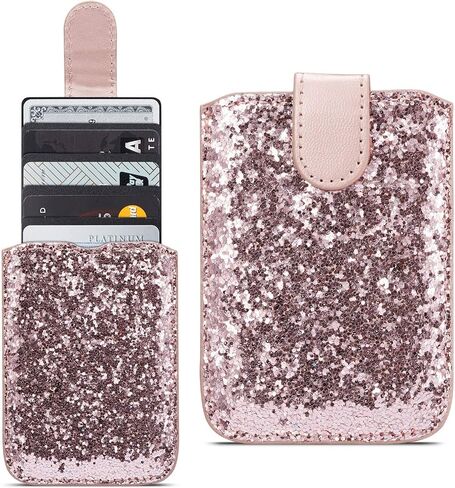 Fusicase [2 Pack Credit Card Holder for Back of Phone Glitter Card Wallet Stick with Card Slot PU Leather Pocket Pouch Sleeve with Bling Sparkle Shiny Design Cute Sticker Wallet for Phone Case in Saudi Arabia