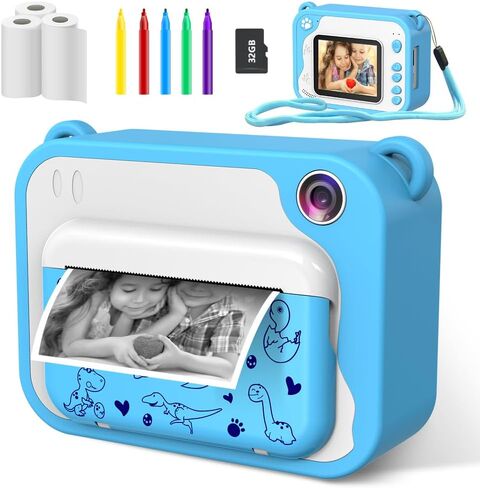 Kids Camera for Boys Girls Instant Print Camera Selfie Digital Camera for Kids Aged 3-12 Printing Video Camera for Kids 1080P 2.4 Inch Screen with 32GB SD Card,Color Pens,Print Papers(Blue) in Kuwait