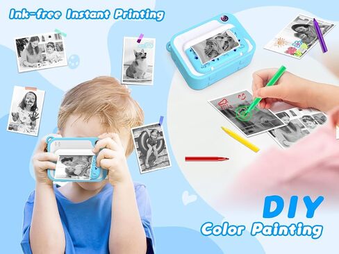 Kids Camera for Boys Girls Instant Print Camera Selfie Digital Camera for Kids Aged 3-12 Printing Video Camera for Kids 1080P 2.4 Inch Screen with 32GB SD Card,Color Pens,Print Papers(Blue) in Kuwait