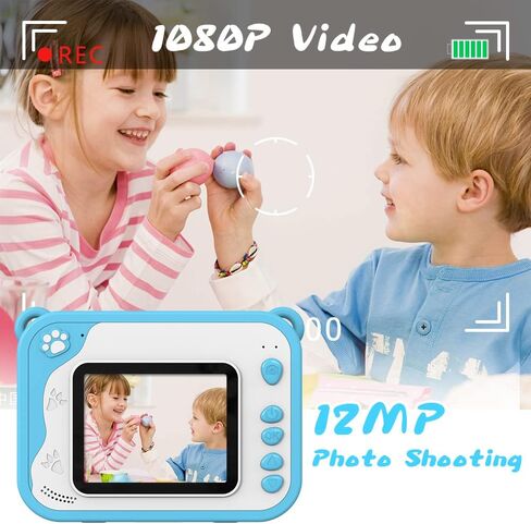 Kids Camera for Boys Girls Instant Print Camera Selfie Digital Camera for Kids Aged 3-12 Printing Video Camera for Kids 1080P 2.4 Inch Screen with 32GB SD Card,Color Pens,Print Papers(Blue) in Kuwait