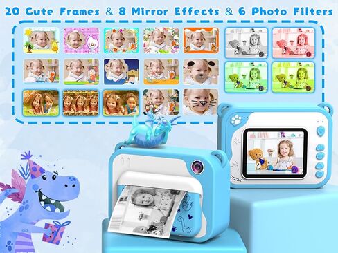 Kids Camera for Boys Girls Instant Print Camera Selfie Digital Camera for Kids Aged 3-12 Printing Video Camera for Kids 1080P 2.4 Inch Screen with 32GB SD Card,Color Pens,Print Papers(Blue) in Kuwait