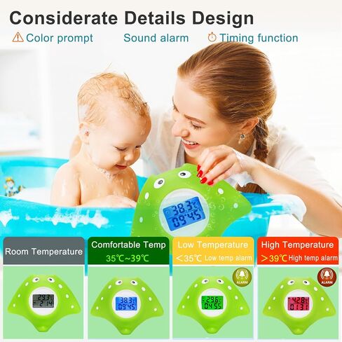 2 Pack Rubber Duck Baby Bath Thermometer LED Display Warning Alarm/Timer Function,Baby Safety Water Thermometer for Bathtub Tube Pool Floating Toy Infants Newborn Toddlers Room Temperature Essentials in Saudi Arabia