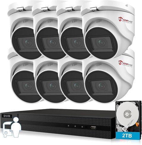 نظام كاميرا أمان Anpviz 8CH CCTV في الهواء الطلق، 8 قطع كاميرات مراقبة تناظرية على شكل قبة 5 ميجابكسل مع اكتشاف الإنسان/المركبة، H.265+ 8 قنوات مراقبة DVR مع محرك أقراص ثابتة 2 تيرابايت، رؤية ليلية 100 قدم in Kuwait