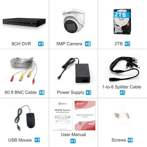 نظام كاميرا أمان Anpviz 8CH CCTV في الهواء الطلق، 8 قطع كاميرات مراقبة تناظرية على شكل قبة 5 ميجابكسل مع اكتشاف الإنسان/المركبة، H.265+ 8 قنوات مراقبة DVR مع محرك أقراص ثابتة 2 تيرابايت، رؤية ليلية 100 قدم in Kuwait