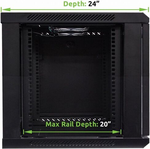 Navepoint 9U Deluxe IT حاوية خزانة مثبتة على الحائط مقاس 19 بوصة رف شبكة الخادم مع قفل باب زجاجي مقاس 24 بوصة أسود عميق مع أرفف in Kuwait
