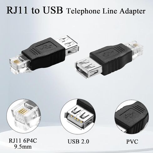 محول خط هاتف QIANRENON RJ11 إلى USB RJ11 6P4C ذكر إلى USB A أنثى محول مودم 4Pin RJ11 إلى موصل اختبار واجهة الهاتف USB، لمودم جهاز فاكس للاتصالات الهاتفية، قطعتان in Saudi Arabia