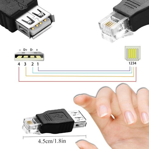محول خط هاتف QIANRENON RJ11 إلى USB RJ11 6P4C ذكر إلى USB A أنثى محول مودم 4Pin RJ11 إلى موصل اختبار واجهة الهاتف USB، لمودم جهاز فاكس للاتصالات الهاتفية، قطعتان in Saudi Arabia