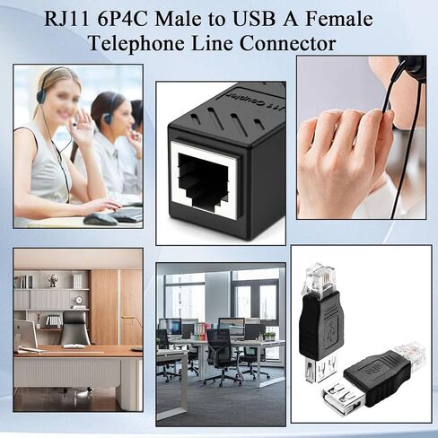 محول خط هاتف QIANRENON RJ11 إلى USB RJ11 6P4C ذكر إلى USB A أنثى محول مودم 4Pin RJ11 إلى موصل اختبار واجهة الهاتف USB، لمودم جهاز فاكس للاتصالات الهاتفية، قطعتان in Saudi Arabia