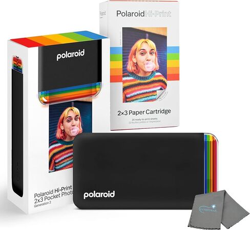 Polaroid Hi Print + 20 حزمة صور، طابعة هاتف من الجيل الثاني، طابعة صور جيب 2 × 3، طابعة صور بلوتوث محمولة لقماش تنظيف iPhone وAndroid in Saudi Arabia
