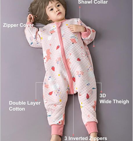 Baby Toddler Sleep Sack Wearable Blanket with Legs 1.5 TOG Sleep Bag with Zipper Dinosaur Car Bus Strawberry in Saudi Arabia