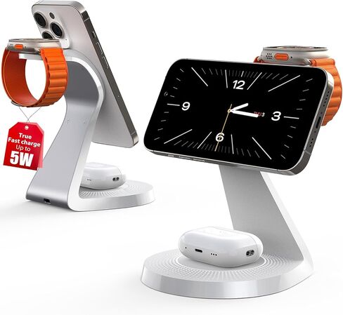 3 in 1 Charging Station for Apple Devices - Faster Mag-Safe Charger Stand for iPhone - Magnetic Wireless Charger Station for iPhone 15/14/13 Series,& AirPods,& iWatch - Black in Saudi Arabia