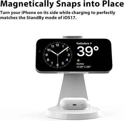 3 in 1 Charging Station for Apple Devices - Faster Mag-Safe Charger Stand for iPhone - Magnetic Wireless Charger Station for iPhone 15/14/13 Series,& AirPods,& iWatch - Black in Saudi Arabia