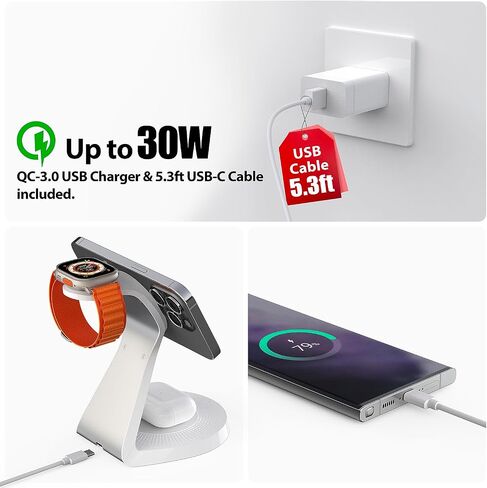 3 in 1 Charging Station for Apple Devices - Faster Mag-Safe Charger Stand for iPhone - Magnetic Wireless Charger Station for iPhone 15/14/13 Series,& AirPods,& iWatch - Black in Saudi Arabia