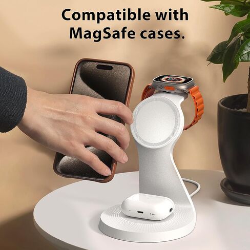 3 in 1 Charging Station for Apple Devices - Faster Mag-Safe Charger Stand for iPhone - Magnetic Wireless Charger Station for iPhone 15/14/13 Series,& AirPods,& iWatch - Black in Saudi Arabia