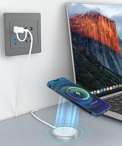 شاحن Basesailor المغناطيسي مع محول USB C، قاعدة شحن محمولة للسفر لـ MagSafe، iPhone 16 15 14 13 12 Pro Max Mini، SE XR XS، AirPods، Samsung Galaxy S24 S23 Z Fold Flip in Kuwait
