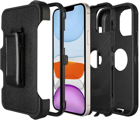 لحافظة Defender iPhone 11 مع مشبك، لحافظة iPhone 11 مع مسند، لحافظة هاتف iPhone 11 شديدة التحمل، هيكل كامل متين، طبقتان من المتين، لحافظة الهاتف iPhone 11 حافظة واقية (أسود) in Saudi Arabia