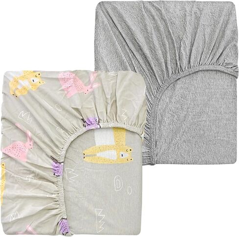Moonybaby Baby Crib Sheet - 100% Organic Cotton Crib Sheet Unisex - for Standard Crib and Toddler Mattresses – 2 Pack (Grey and Jersey with Animal Printing) in Saudi Arabia
