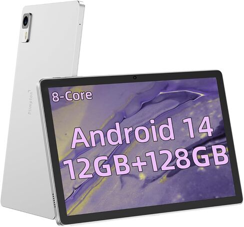 plimpton Android 14 Tablet, 10 Inch Android Tablet with Octa-Core, 12(4+8) GB RAM 128GB ROM, 6000mAh Battery, 1280x800 HD IPS Screen, BT, WiFi 6 P70 Silver in Saudi Arabia