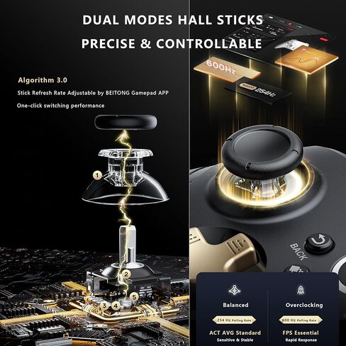 BEITONG Asura 2 Pro+ Plus وحدة تحكم ألعاب الكمبيوتر الشخصي ذات تأثير القاعة المزدوجة (العصا والزناد) لوحة ألعاب لاسلكية لتبديل Windows، 6 محاور استشعار الحركة/مفتاح ميكانيكي/وضع رفع تردد التشغيل عصا التحكم/قابلة للبرمجة باللون الأسود in Kuwait