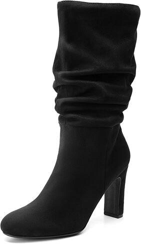 أحذية DREAM PAIRS Slouch للنساء في منتصف الساق، أحذية نسائية عصرية بكعب عالٍ عند أصابع اللوز للخريف والشتاء in Saudi Arabia