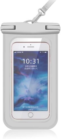 حقيبة هاتف خلوي مقاومة للماء، IPX8. مع حبل لهاتف iPhone Galaxy مناسب للتجديف بالكاياك والسباحة وركوب القوارب والغوص والجري وغيرها من الرياضات الخارجية، متوافق حتى 7 بوصات. (أبيض) in Kuwait