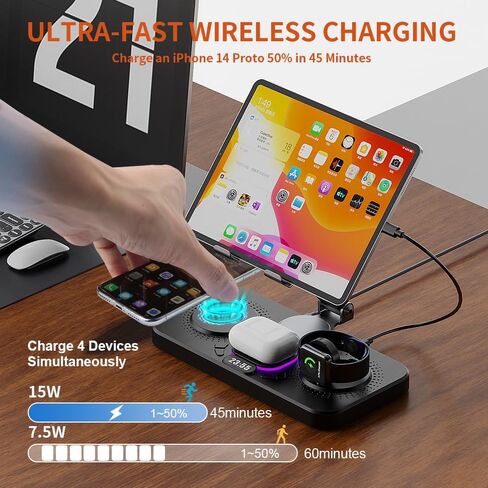 6 in 1 Wireless Charging Station for Apple, 30W Charger for Multiple Devices for iPhone Apple Watch AirPods Charger, iPad Stand Google Pixel Android Charging Stand Dock in Saudi Arabia