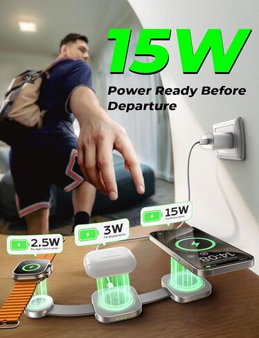 LISEN Travel Charger for Multiple Devices, 3 in 1 Charger Wireless Charging Pad, Foldable Magsafe Wireless Charger for iPhone 15 14 13 12 Pro Max Plus Apple Watch Series Airpods in Saudi Arabia