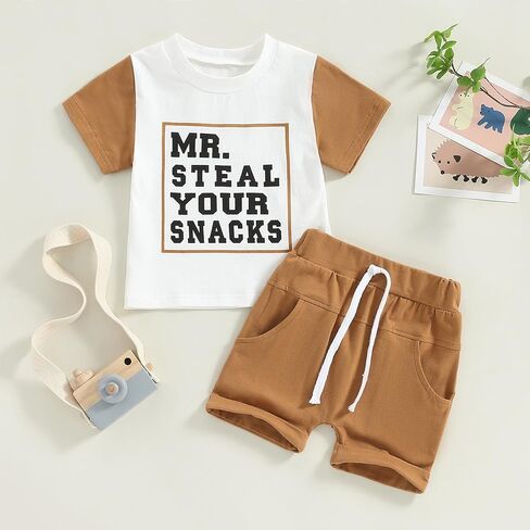 ملابس الصيف للأطفال الصغار الأولاد السيد Steal Your Snacks تي شيرت بأكمام قصيرة وشورت علوي مكون من قطعتين in Kuwait