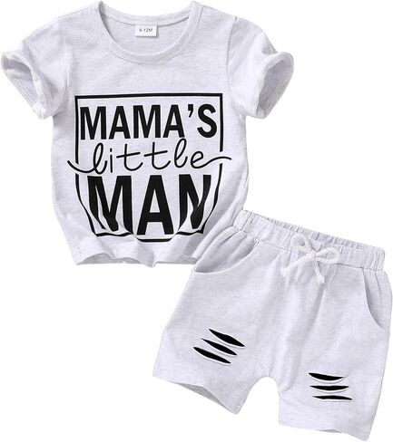 مجموعة ملابس صيفية للأولاد الصغار من Happy Town، تي شيرت وسروال قصير الأكمام (أبيض، 9-12 شهرًا) in Kuwait