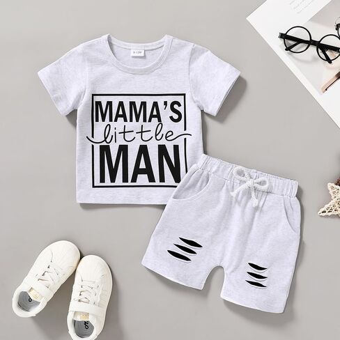 مجموعة ملابس صيفية للأولاد الصغار من Happy Town، تي شيرت وسروال قصير الأكمام (أبيض، 9-12 شهرًا) in Kuwait