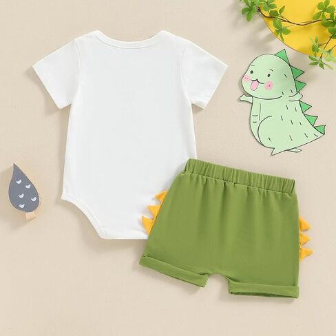 Baby Boy Birthday Outfits Dinosaur Print Short Sleeve Romper and Shorts Set Newborn 1st Birthday Outfits in Saudi Arabia
