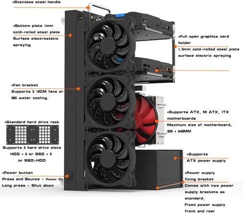 Open Computer Case,Two-Way Server ATX Motherboard Tray Test Stand, Test Bench, ATX MID Tower-Max in Saudi Arabia