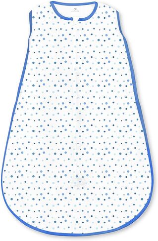 كيس نوم من الصوف الدقيق للأطفال، بطانية قابلة للارتداء مع سحاب ثنائي الاتجاه، تستخدم بعد انتقال القماط، نقاط مرحة، أزرق، صغير 0-6 أشهر in Kuwait