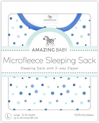 كيس نوم من الصوف الدقيق للأطفال، بطانية قابلة للارتداء مع سحاب ثنائي الاتجاه، تستخدم بعد انتقال القماط، نقاط مرحة، أزرق، صغير 0-6 أشهر in Kuwait