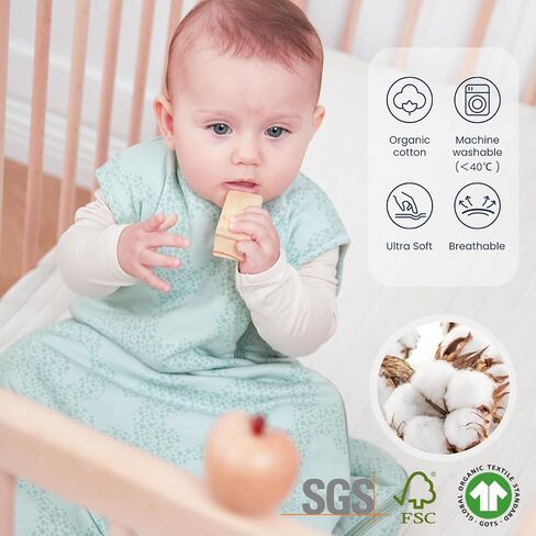 Kaiya Unisex Baby Sleeping Bag, 1.0 TOG, Organic Cotton Sleeveless Onesie Sleeping Bag, Wearable Baby Blanket. in Saudi Arabia