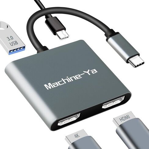 USB C to Dual HDMI Adapter 4K@60hz, Machine-Ya Type C to HDMI Splitter for 2 Monitors, Type C (Thunderbolt 3/4) HDMI Hub Extend Display Docking Station for Chromebook, MacBook, Laptop, HP, Dell... in Saudi Arabia