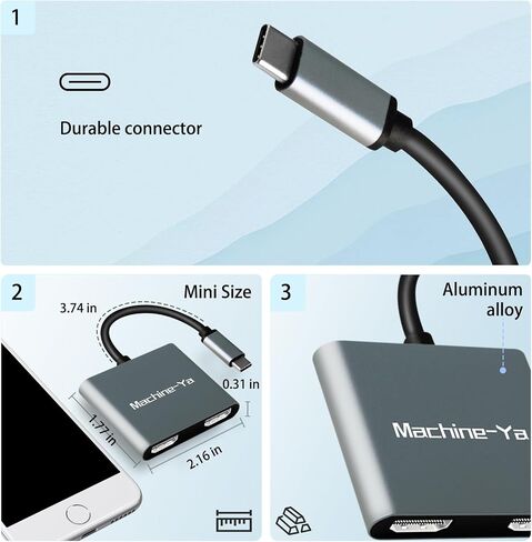USB C to Dual HDMI Adapter 4K@60hz, Machine-Ya Type C to HDMI Splitter for 2 Monitors, Type C (Thunderbolt 3/4) HDMI Hub Extend Display Docking Station for Chromebook, MacBook, Laptop, HP, Dell... in Saudi Arabia