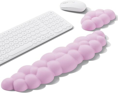 مجموعة مسند المعصم السحابي من الجلد من Mytrix للوحة المفاتيح والماوس، إسفنج مريح ذو ذاكرة مريح مع قاعدة PU غير قابلة للانزلاق، دعم الكوع لتخفيف الآلام، حجم كبير للمكتب، المكتب، الألعاب، وردي in Kuwait
