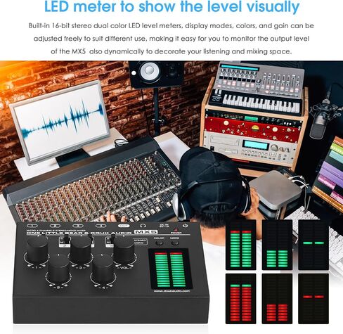 جهاز مزج الصوت الصغير Douk Audio MX5 ذو 4 قنوات مدخل خط 3.5 مم مع مقياس مستوى LED وضجيج منخفض جدًا للكمبيوتر ومشغل الأقراص المضغوطة والكمبيوتر ومكبر الصوت وسماعات الرأس ومكبر الصوت in Kuwait