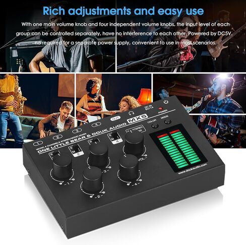 جهاز مزج الصوت الصغير Douk Audio MX5 ذو 4 قنوات مدخل خط 3.5 مم مع مقياس مستوى LED وضجيج منخفض جدًا للكمبيوتر ومشغل الأقراص المضغوطة والكمبيوتر ومكبر الصوت وسماعات الرأس ومكبر الصوت in Kuwait