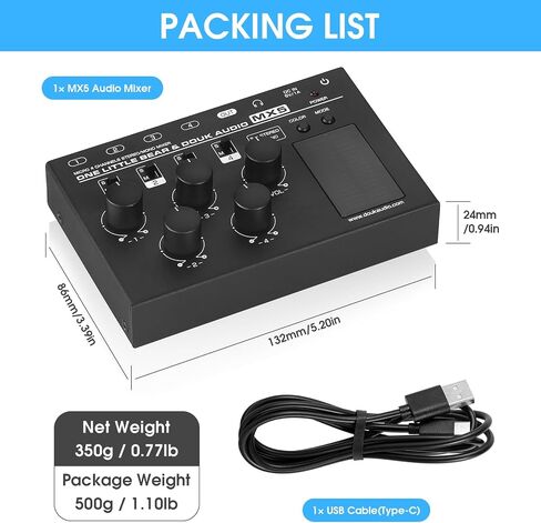 جهاز مزج الصوت الصغير Douk Audio MX5 ذو 4 قنوات مدخل خط 3.5 مم مع مقياس مستوى LED وضجيج منخفض جدًا للكمبيوتر ومشغل الأقراص المضغوطة والكمبيوتر ومكبر الصوت وسماعات الرأس ومكبر الصوت in Kuwait