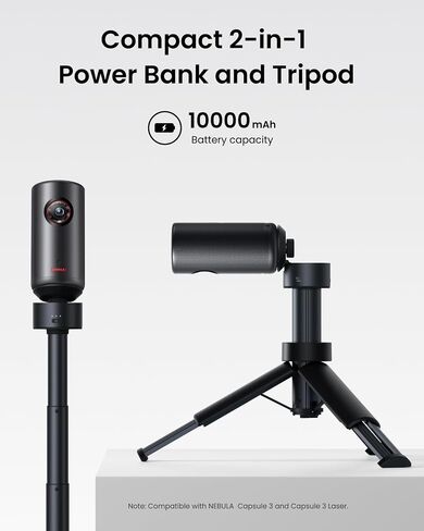 NEBULA Capsule Power Bank Tripod, Up to 2H Built-in Battery, Adjustable Height from 215mm to 840mm, 0-90 Degree Adjustable Viewing Angle, 3s Easy Setup, for The Capsule Series (Only Tripod) in Saudi Arabia
