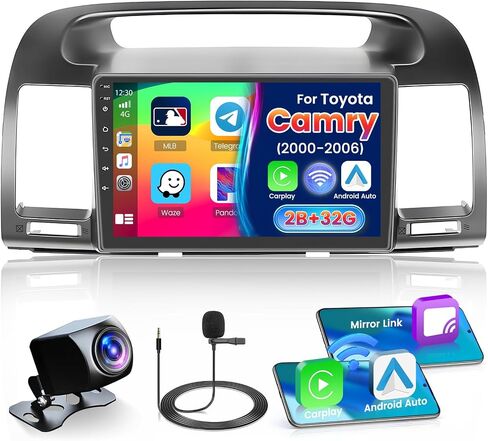 Fuluku【for Toyota Camry 2001-2006】 Android 13 Car Stereo with Wireless Carplay Android Auto, 9" Touch Screen Radio Dash Kit GPS Navigation WiFi Bluetooth SWC Mirror Link, Mic Backup Camera in Saudi Arabia